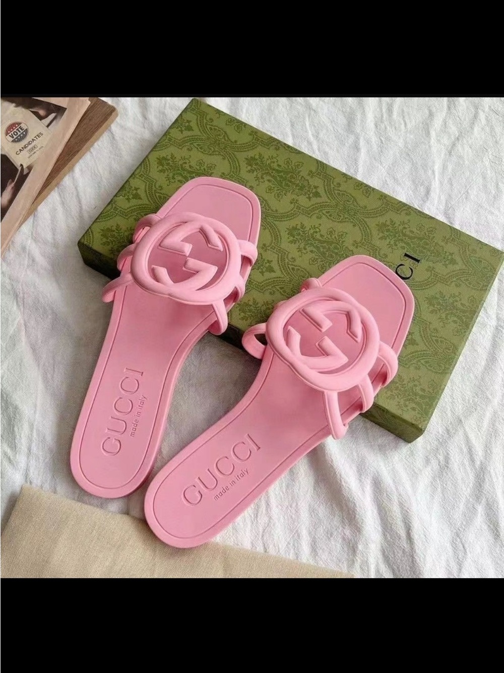 Gucci Pink Interlocking GG Slide Sandals